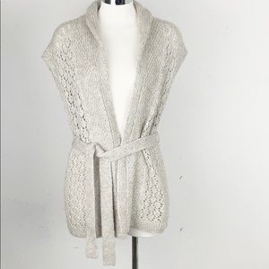 Eli Tahari Silver Metallic Open Front Sweater